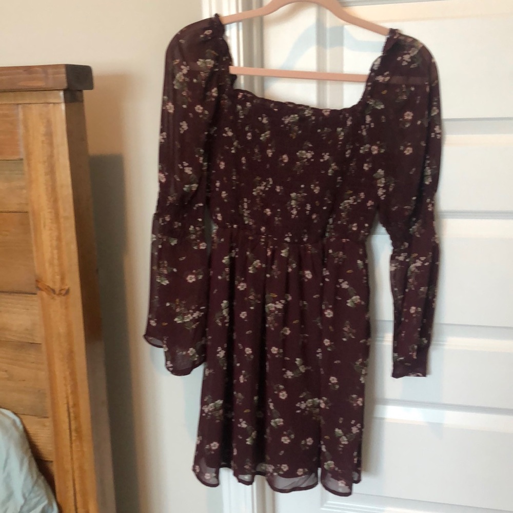 As U Wish Floral Long Sleeve Dress - Burgundy